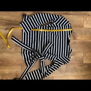 J Crew navy and white striped split back top